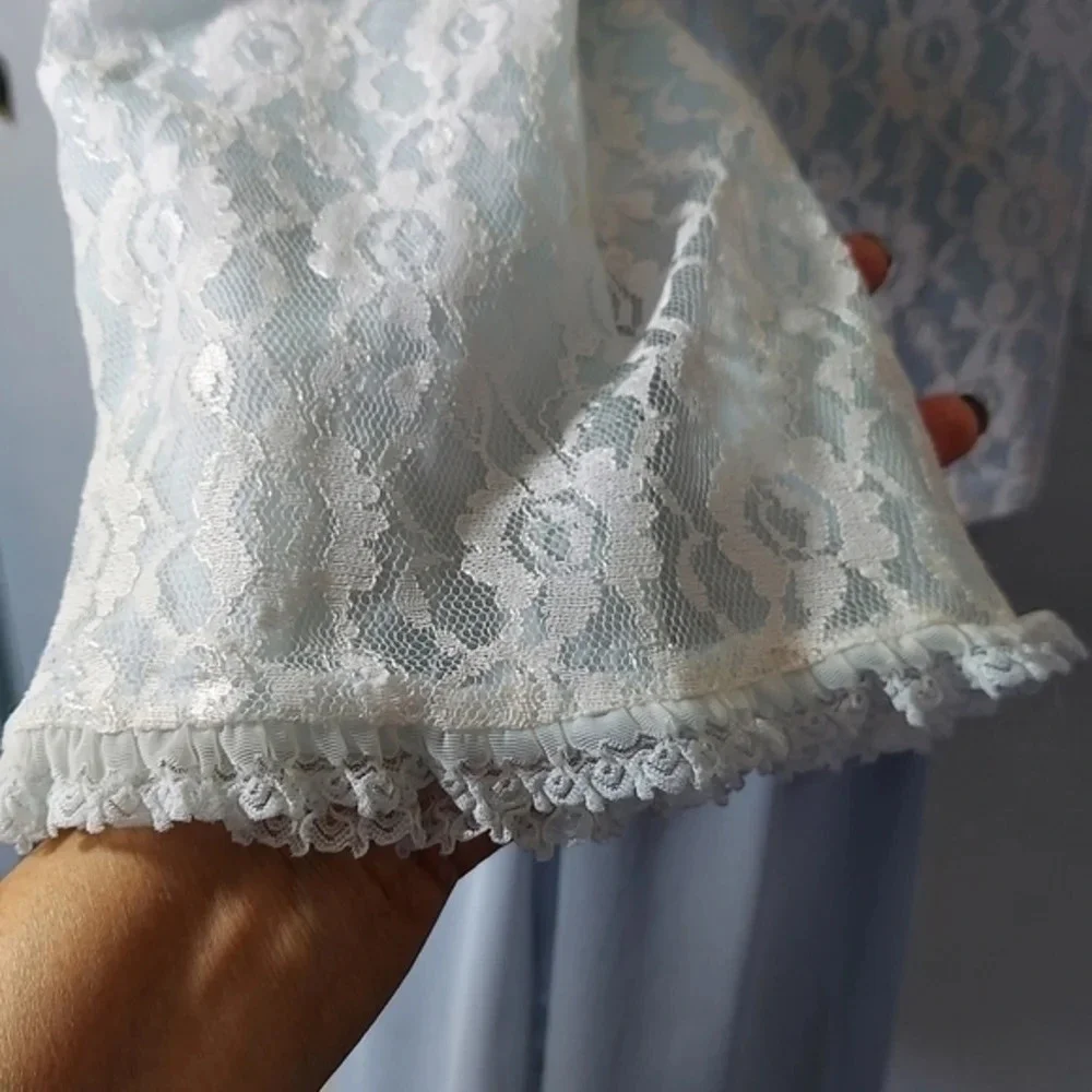 Baby Blue Lace‎ Open Front Bed Jacket white ribbon ties
